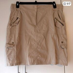 🤎✨ 👉 Vintage David Dart Y2K Tan Cargo Skirt Size 16 Utility Pockets